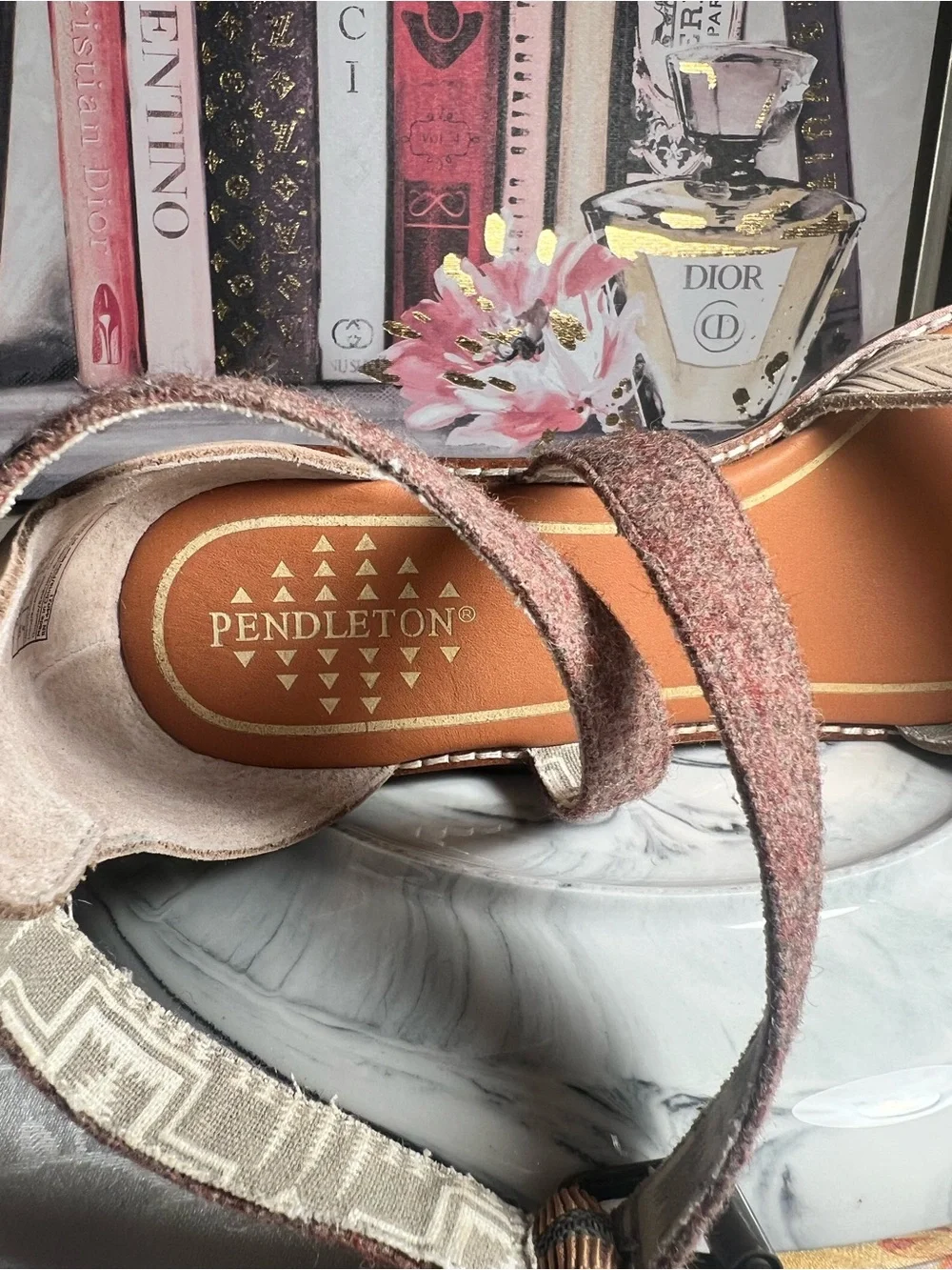 Pendleton Tan and Brown Crisscross Wedge Sandals